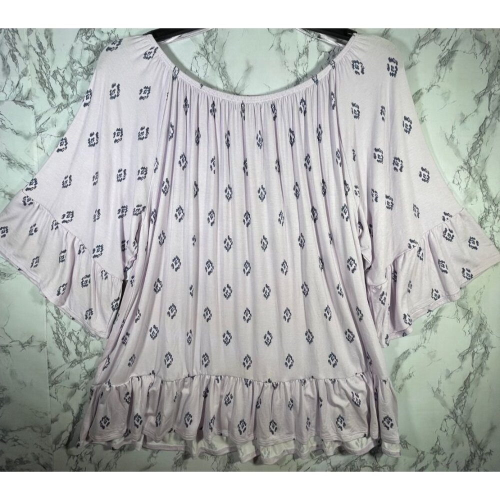 Style & Co Gigi Runway Lavender Floral Blouse with Ruffle Sleeves Sz 2X - Picture 2 of 9